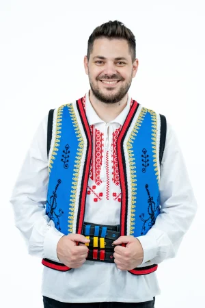 Vesta barbateasca traditionala albastra zona Dobrogei