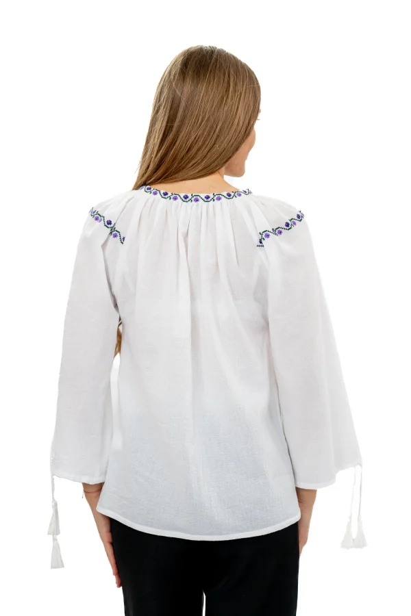 Bluza tip ie din panza topita broderie verde – mov (4)