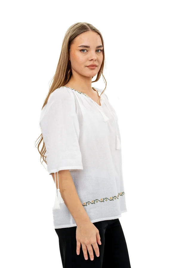 Bluza tip ie din panza topita cu maneca scurta – bumbi colorati (2)
