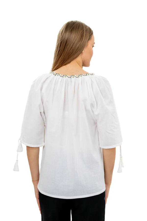 Bluza tip ie din panza topita cu maneca scurta – bumbi colorati (4)