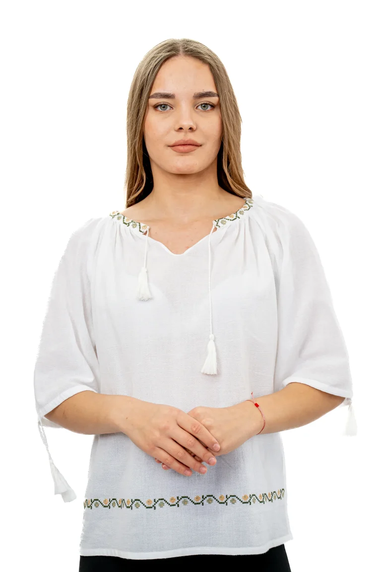 Bluza tip ie din panza topita cu maneca scurta – bumbi colorati