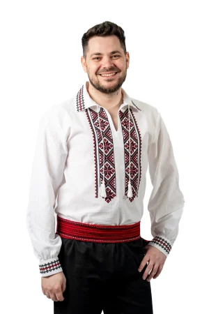 Camasa traditionala barbateasca din zona Munteniei rosu cu negru