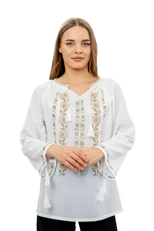 Ie traditionala dama cu maneca lunga oliv - bej